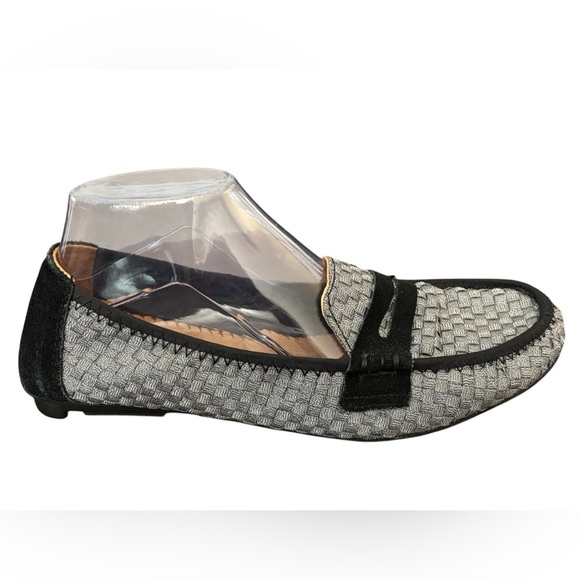 Bernie Mev Slipon Loafers Flats Shoes Size 37/6.5 Silver Metallic Black Comfort - Picture 3 of 10